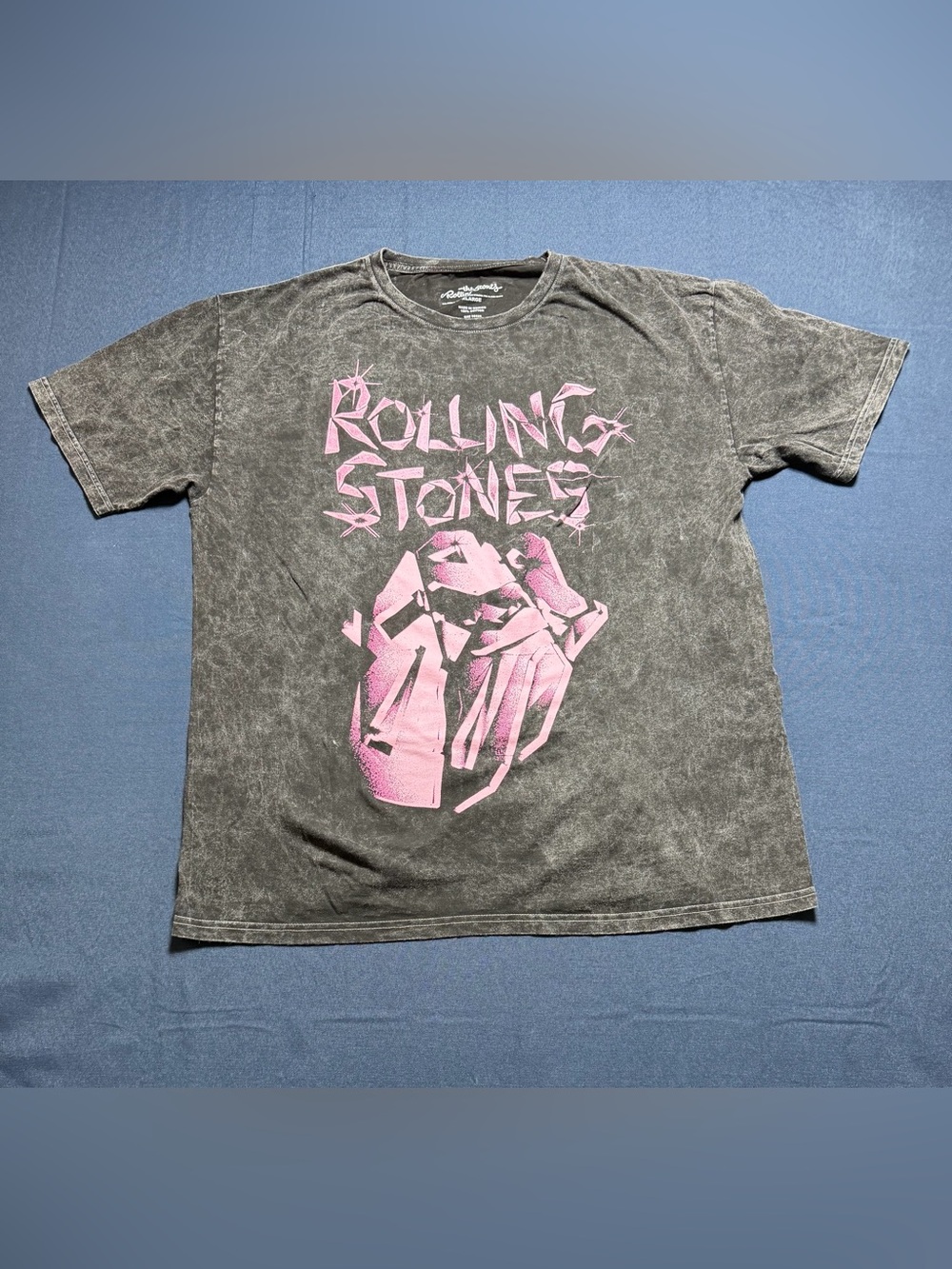 The Rolling Stones Pink Tongue Graphic Tee Acid Wash Grey T-Shirt XL NWOT